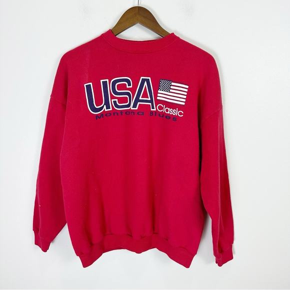 Vintage Montana Blues USA American Flag Red Pullover Sweatshirt Large - Picture 6 of 6